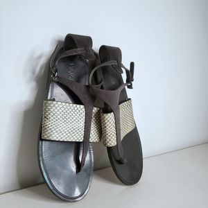 *SOLD* Vince | T-Strap Snake Embossed Leather Sandals